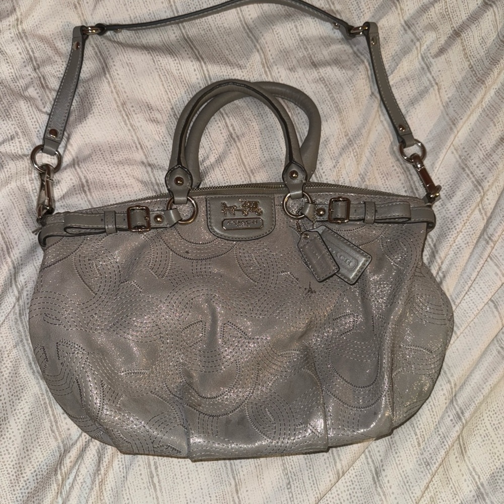 Coach Gray Leather Shoulder Bag with Adjustable Strap